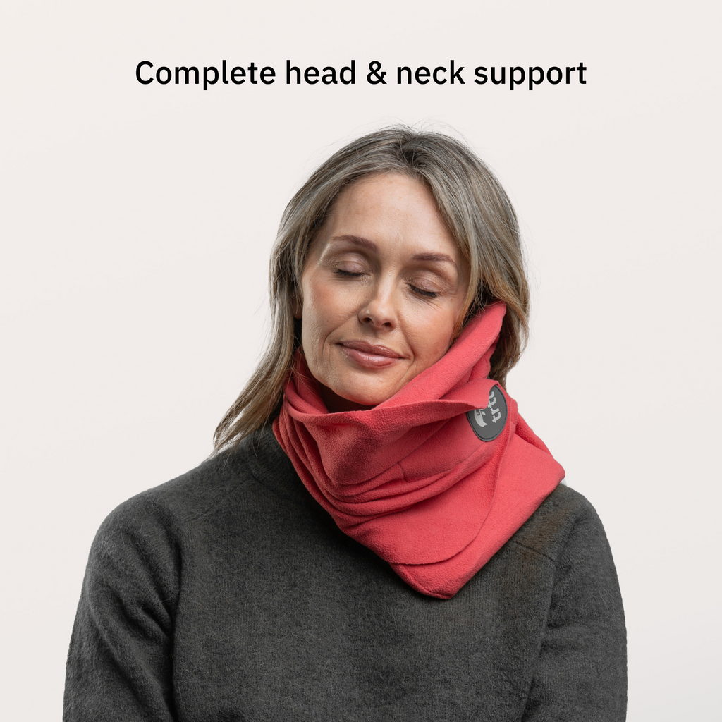 Red Fleece Travel Neck Pillow with Carry Pouch