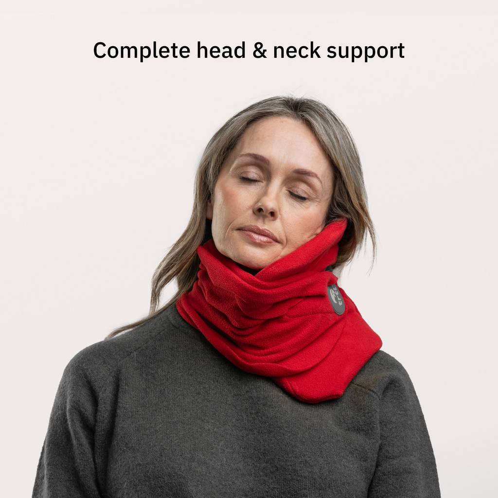 Red Fleece Travel Neck Pillow with Carry Pouch