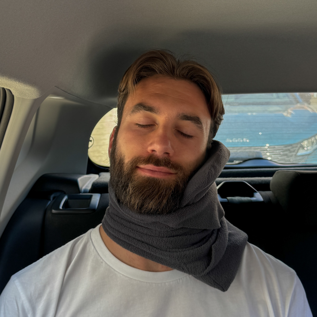Red Fleece Travel Neck Pillow with Carry Pouch