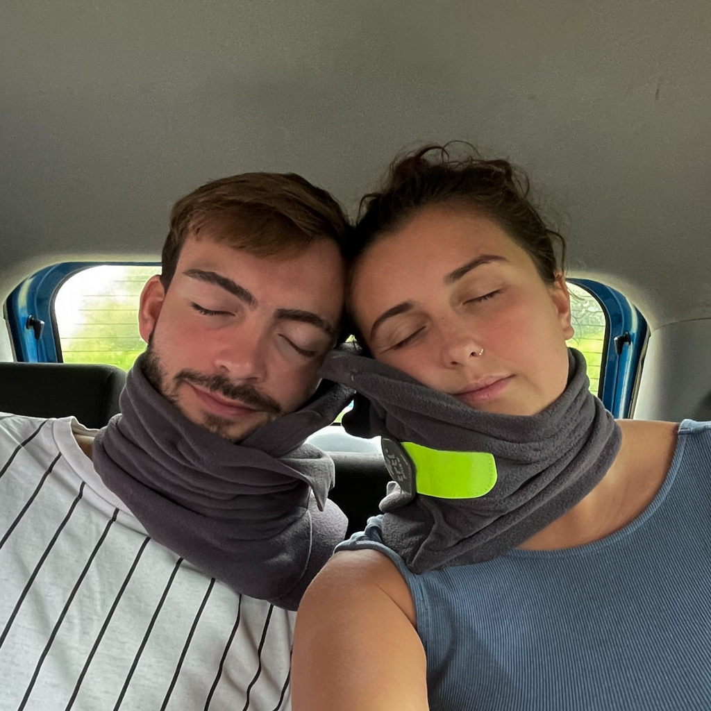 Red Fleece Travel Neck Pillow with Carry Pouch